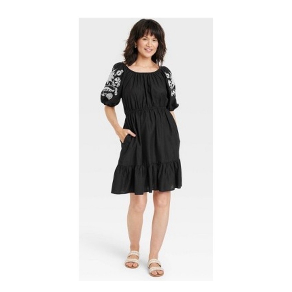 Knox Rose Womens Dress Midi Embroidered Ruffle Pockets Whimsigoth Plus Size